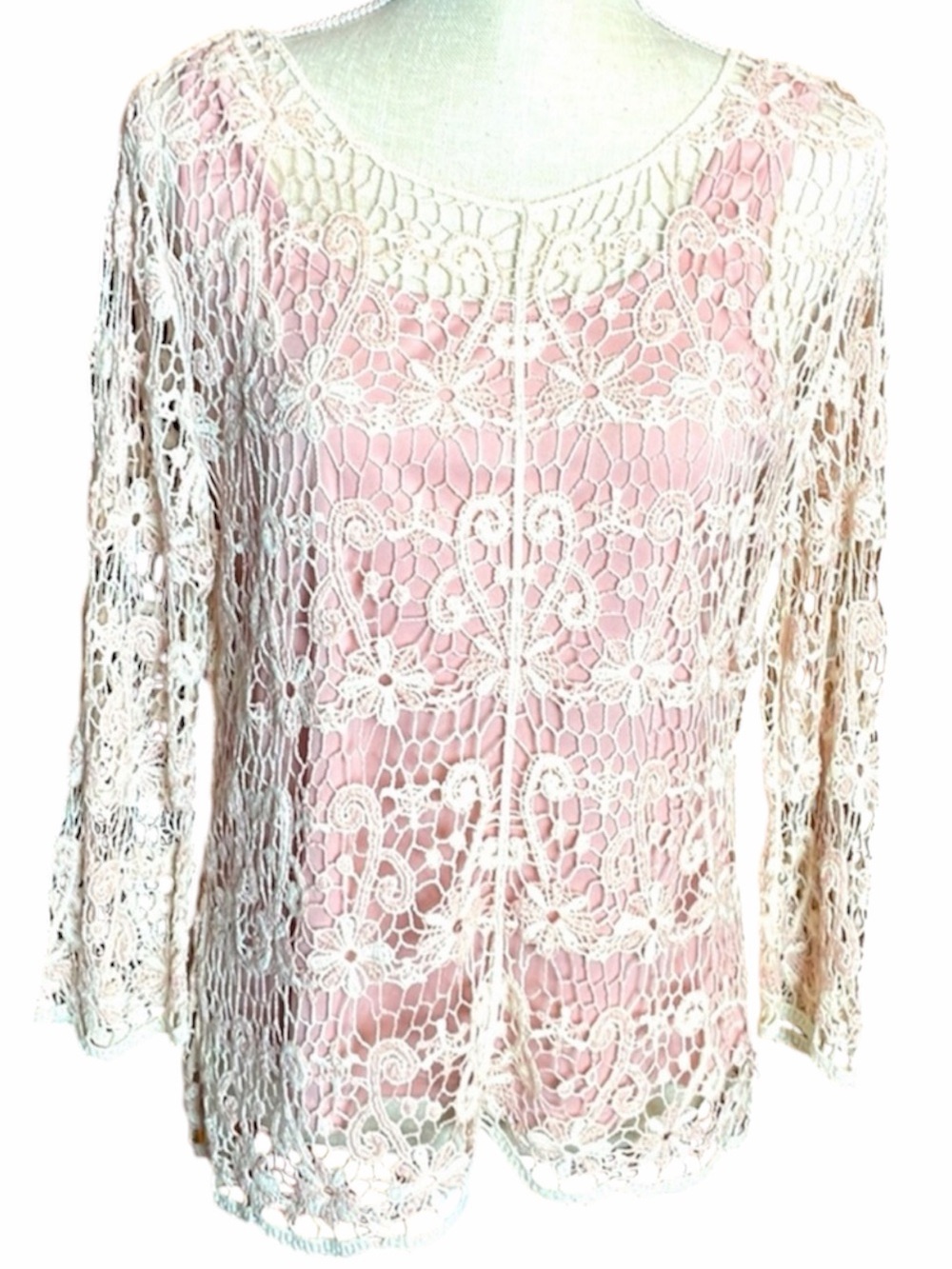 BFA Classics White Lace Blouse With Pink Tank Underneath